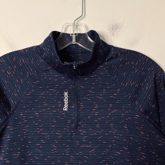 Reebok Women's Performance Quarter Zip Shirt XS Navy Blue Long Sleeve Space Dye - Picture 4 of 11